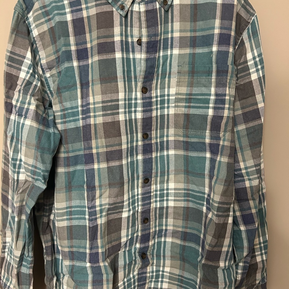 Weatherproof Men's Teal and Gray Plaid Shirt